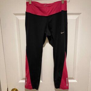 Nike Dri-Fit Red & Black Elastic Drawstring Waist Athletic Crop Leggings Size S